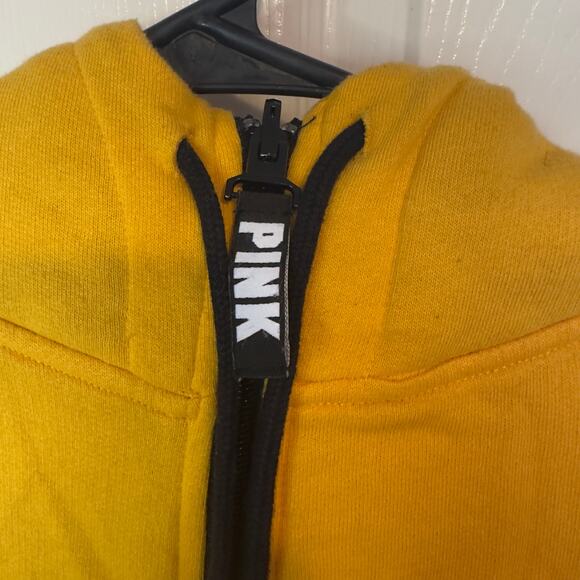 Victoria’s Secret PINK Zip Up Hoodie Size XS Yellow Black Fur Lined Hood Cozy - Picture 8 of 10